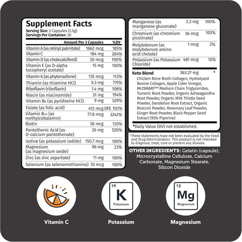 Vitamin Bounty Tune Your Keto Multivitamin – Keto-Specific Nutritional Support with Magnesium, Potassium, and MCT for Energy, Cramp Relief, and Nu...