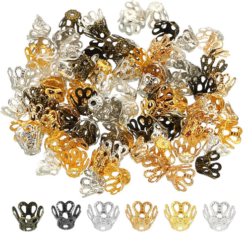 PATIKIL Flower Bead Caps, 100Pcs 6x5mm Hollow Metal Spacer Bead End Caps for Jewelry Making Earring Bracelets Necklace DIY Crafting, Multicolored...