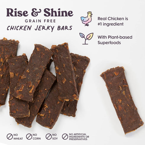 Rise & Shine Dog Treats Chicken Jerky Snack Bars, 5 oz Bag, Puppy and Dog Training Treats, Natural Superfood Grain Free Dog Treat Made with Real C...