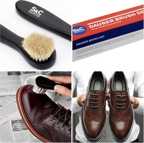 Premium Shoe Polish Brush Set - Horse Hair Brushes, Shoe Polish Applicator for Leather Footwear - Shoe Brushes for Cream & Polish - Made of White ...