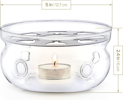 Teabloom Celebration Teapot Warmer - Standard Size (5-inch Diameter) - Heatproof Borosilicate Glass Tea Warmer - Tealight Candle Included...