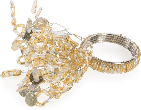 DII Christmas Thanksgiving Holiday Tabletop Décor Collection Decorative Napkin Ring Holder Set, 1.5" Diameter, Gold Beaded Sparkle, 6 Piece...