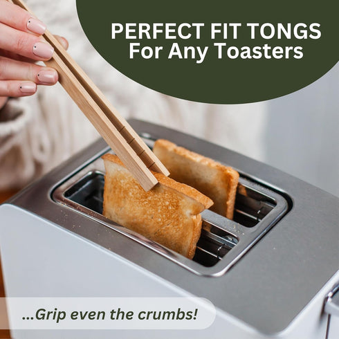 Toaster Tongs With Magnet | Kitchen Utensils For Cooking and Holding Toast Bacon Muffin Bagel Bread | 8 Inch Long Natural Non Toxic Bamboo...
