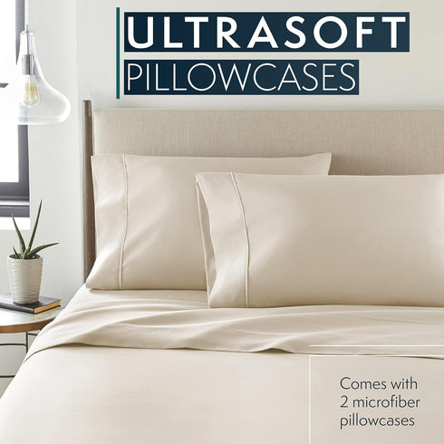 HC Collection Pillow Cases Standard Size/Queen Size Set of 2- Microfiber, Extra Soft Pillowcases - Easy Care & Machine Washable - Cream...