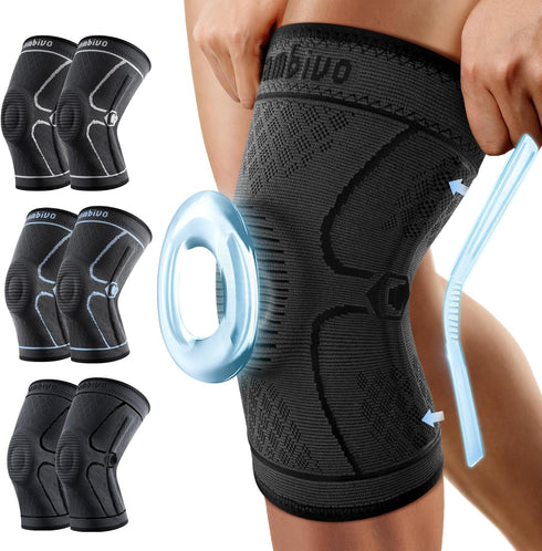 CAMBIVO Knee Brace for Men & Women, 2 Pack Knee Compression Sleeve for Knee Pain Relief, Knee Brace with Side Stabilizers & Patella Pad for Menisc...