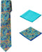 Men's Woven Paisley Regular Length Neck Tie with 2 Handkerchief Pocket Squares Hanky Set - Tan Dark Plum Teal...