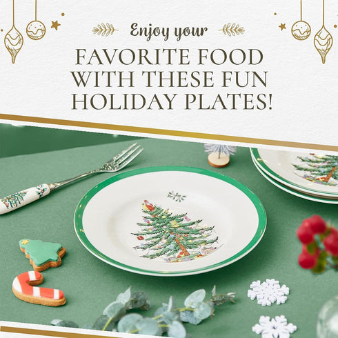 Spode 7.25" Salad Plate - Christmas Tree Design | Stoneware - Dishwasher, Microwave, Freezer Safe | Holiday Dinnerware Décor - Gifting Ideas, Gath...