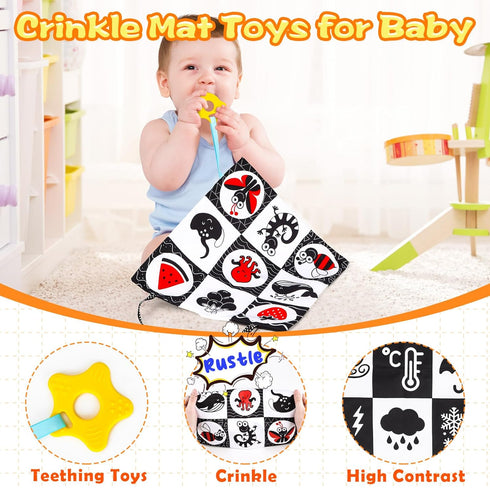 Black and White High Contrast Baby Toys 0-6 Months Montessori Tummy Time Toys Sensory Crinkle Toys for Baby Newborn Infant 0-3 3-6 Months Soft Clo...