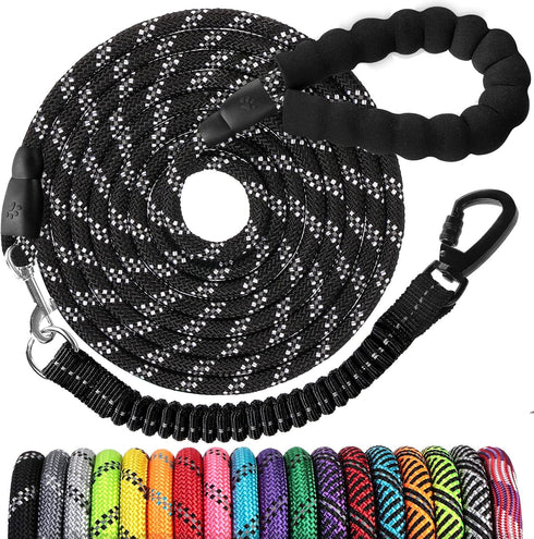 Long Dog Leash 20 FT: Heavy Duty Rope Leashes for Dogs Training with Swivel Lockable Hook Reflective Threads Bungee and Padded Handle - Dog Lead f...