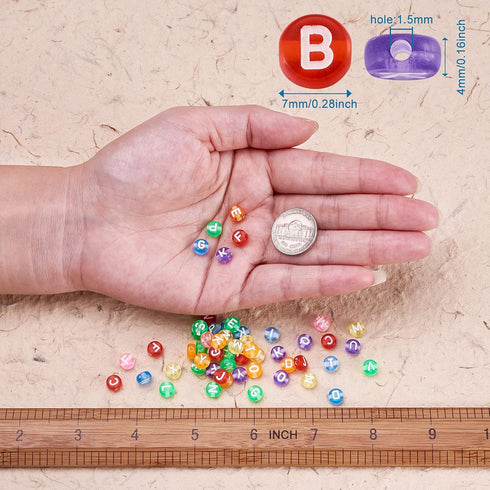 370pcs Transparent Acrylic Alphabet Letter Beads 7mm Colorful Flat Round Disc Coin A-Z White Letter Pattern Loose Spacer Beads Charms for DIY Neck...