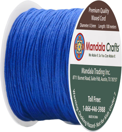 Mandala Crafts 0.5mm 109 Yards Blue Cotton Waxed Cord for Jewelry Making Bracelet Cord Waxed String - Beading String Thread Jewelry Cords for Neck...