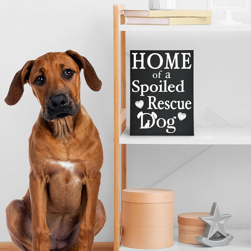 Home of a Spoiled Rescue Dog Wooden Sign, Black and White Dog Lover Decor, Gift for Pet Owners Dog Moms, Made in USA...