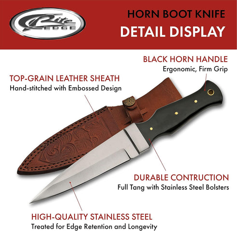 SZCO Supplies 9.25" Horn Handle Spear-Point Boot Knife with Sheath, Black, DH-8021HN...