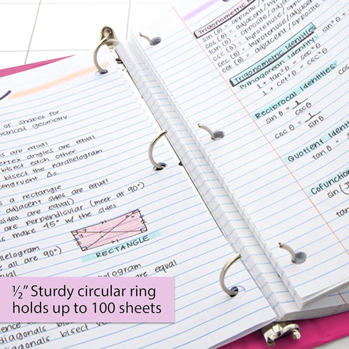 BAZIC 3 Ring Binder 1/2" Economy View Binders Organizer - Fuchsia, Round Ring, Hold 100 Sheets Paper, for School Office Home, 1-Count...