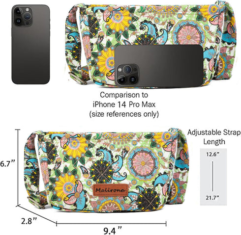 Malirona Women 's Durable Small Floral Crossbody Bag Canvas Messenger Handbag Multi Pocket Travel Satchel Purse...