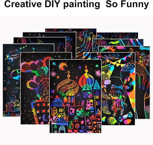 MEMX Scratch Art Books for Kids, 2 Pack Rainbow Magic Scratch Paper Black Scratch it Off Art Crafts Notes Boards Sheet with 2 Wooden Stylus for Be...