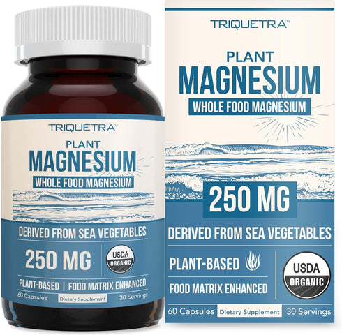 Organic Magnesium | Whole Food Magnesium - Plant-Based, Organic Sea Vegetable Complex - 250 mg Magnesium Per Serving | Water Extracted | Gentle on...