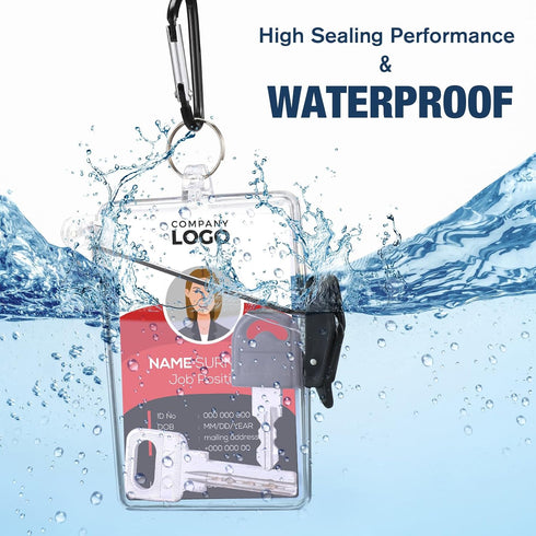 2 Pack Waterproof ID Badge Holder Case Waterproof Sports Case Vertical Badge Holders with Lanyard and Keychain...
