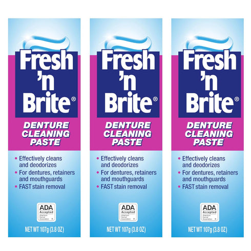 Fresh 'n Brite Denture Cleaning Paste For Dentures, Removable Partial Dentures, Retainers, Mouthguards, Nightguards, Fast Stain Removal, pack of 3...