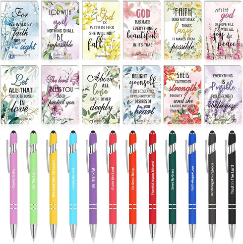 24 Pcs Inspirational Gift Set Christian Metal Pen Motivational Pocket Notepads Faith Prayer Bible Ballpoint Pen Black Ink Quotes Notebook for Wome...