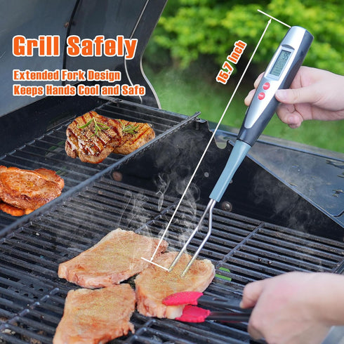 Meat Thermometer Fork with Electronic Ready Alarm, Digital Cooking Thermometer with Instant Read, LCD Display and Led Light, Grill Thermometers fo...