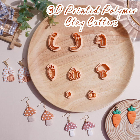 Puocaon Pumpkin Polymer Clay Cutters - 8 Shapes Clay Cutters for Earrings, Cute Mushroom Shape Clay Cutters for Polymer Clay Jewelry Making, 3D Pr...