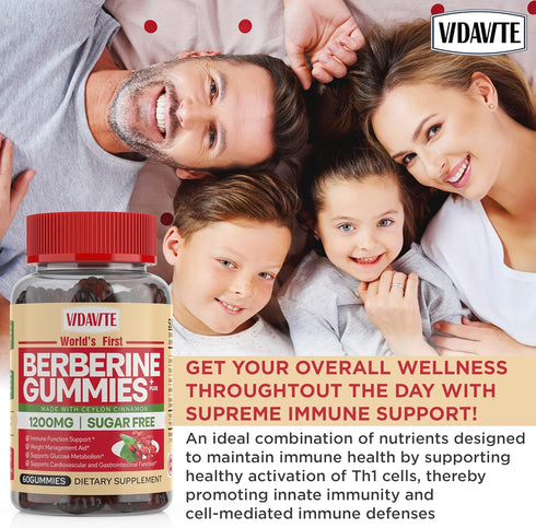 Berberine with Ceylon Cinnamon Gummies — Sugar-free, 98% Pure & 10x Absorption — 1200mg Organic Berberine Supplement for Weight Loss, Immunity, Ca...
