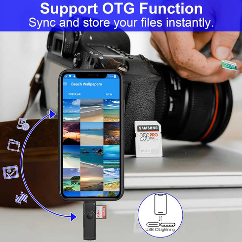USB C Lightning SD Card Reader for iPhone 15 iPad Mac - 2 in 1 Micro SD/SD Card Adapter(Read two cards simultaneously), Portable Digital Camera Ad...