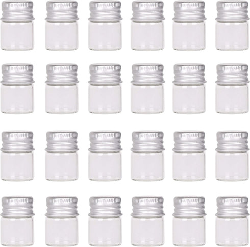Mini Glass Bottles with Screw Caps 5ml 24 Sets Aluminum Top Metal Lids 5 Milliliter Tiny Vials Small Jars DIY Storage Art Craft Decor...