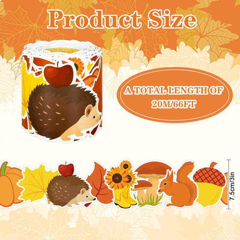 Whaline 66FT Fall Bulletin Board Borders Autumn Leaves Pumpkin Squirrel Hedgehog Sunflower Rain Boots Mushroom Border Trim Thanksgiving Bulletin B...