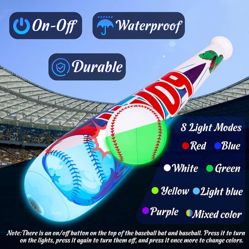 Pool Toys Beach Games for Kids - Inflatable Baseball with LED Light-up Glow in The Dark Bat Party Outdoor, Boys Ages 8-12 Water...