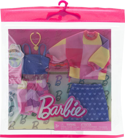 Barbie Fashion 2-Pack, Pink and Yellow Top and Shorts, Blue Tank and Skirt, Pink Sunglasses, Yellow Necklace...