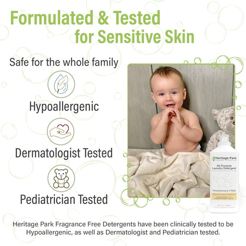 Heritage Park All-Purpose Fragrance Free, pH-Neutral Laundry Detergent - Dermatologist-tested, Sensitive Skin-Friendly, Ultra Concentrated (4 fl o...