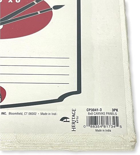 CP30413 Set of 3 Canvas Panels, 7 oz, 8" x 8"; Mounted on PDF Board; Individually Shrink Wrapped; 100% Acid-Free; Slight Tooth Finish Surface...
