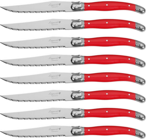Laguiole By FlyingColors Steak Knife Set, Stainless Steel, Red Handles, 8 Pieces Red....