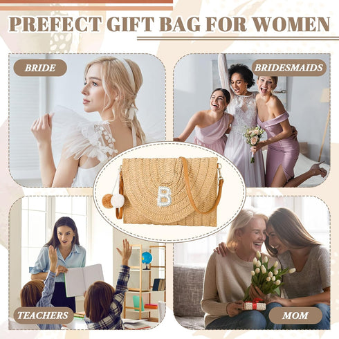 Initial Bags for Women Beach Straw Shoulder Bag Summer Handbag Purse for Birthday Bachelorette Gift...