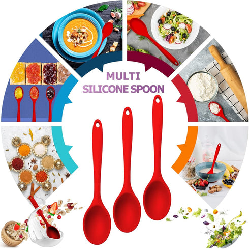 Silicone Spoons for Cooking, Serving Spoons Silicone Cooking Spoons for Mixing, Stirring & Basting, 10 INCHES, Nonstick Heat Resistant (3 PCS Red)...