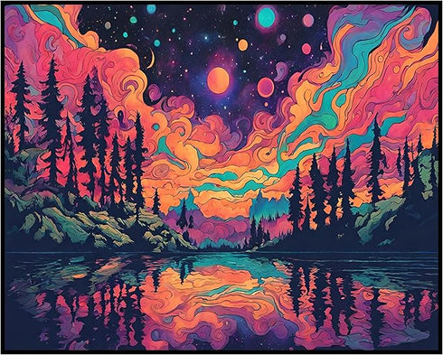 Posterizer 1 pcs- psychedelic funky hippie colorful landscape 4-Abstract & Modern Art-Fantasy & Fiction Art- Living Room Bedroom Decor- unframed w...