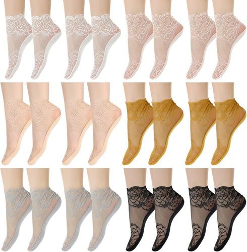 Geyoga 12 Pairs Women's Lace Ankle Socks Mesh Lace Fishnet Ankle Socks for Girls Accessories Dress...