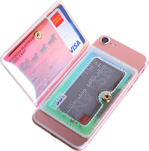 CheapSunday ID Card Holder for Back of Phone Leather Phone Wallet Stick On with Stand Flip Waterproof Leather Adhesive Wallet for Most Cellphones ...