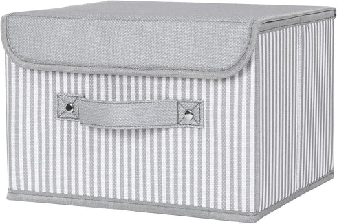 Small Fabric Storage Bin with Lid & Handle Foldable Cotton Linen Storage Basket Rectangular Cube Box Decorative Lidded Home Organizer Clothes Blan...
