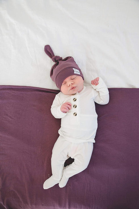 Copper Pearl Baby Beanie Hat Top Knot Stretchy Soft Plum...