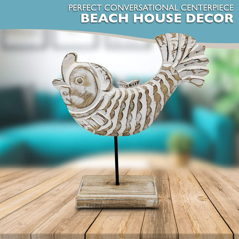 Wooden Fish Lake House Decor for Home | Handmade Beach Decoration on Base Stand for Shelves, Table, Office, Living Room, Foyer (Koi Fish)...