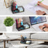 2 Pack Black Pen Holder - Mesh Desk Organizer Office Supplies Caddy with Sticky Notes Holder, 3 Compartments 4 Non-slip Mats Easy Storage Suitable...