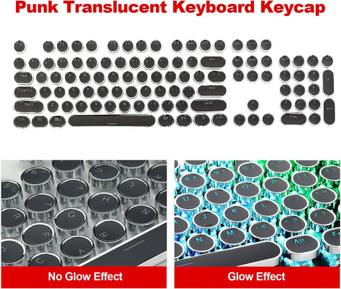 Steampunk Typewriter Keycaps Pudding Keycap Set Typewriter Caps for Backlit Mechanical Keyboard Round Key Cap 104 Keys with Keycap Puller (Black)...