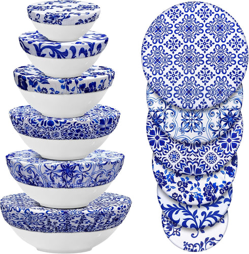 CHENGU 12 Pcs Reusable Bowl Covers Bulk Elastic Cloth Fabric Bowl Cover for Bread Proof Rising Sourdough 5 Size Dish Food Stretchy Storage Cover (...