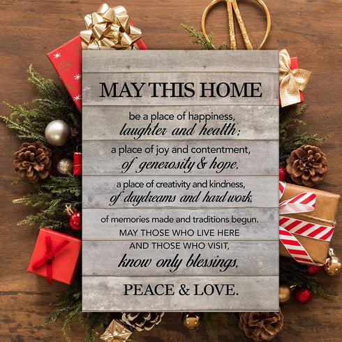 New Home Wall Art May This Home Be a Place of Happiness Canvas Print Inspirational Quote Framed Painting for Home Wall & Tabletop Decor Housewarmi...