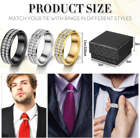3 Pcs Men's Tie Ring Tie Clasp Necktie Ring for Neck Ties Solid Tie Tacks Accessories with Box for Xmas Wedding Jewelry Gift, gold, black, steel, ...