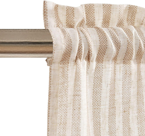 Vangao Kitchen Valance Linen Stripe Short Curtain Farmhouse Country Rustic Pinstripe Tickingstripe Light Filtering Rod Pocket Window Topper Treatm...