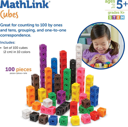 Learning Resources MathLink Cubes - Set of 100 Cubes, Ages 5+ Kindergarten, STEM Activities, Math Manipulatives, Homeschool Supplies, Teacher Supp...